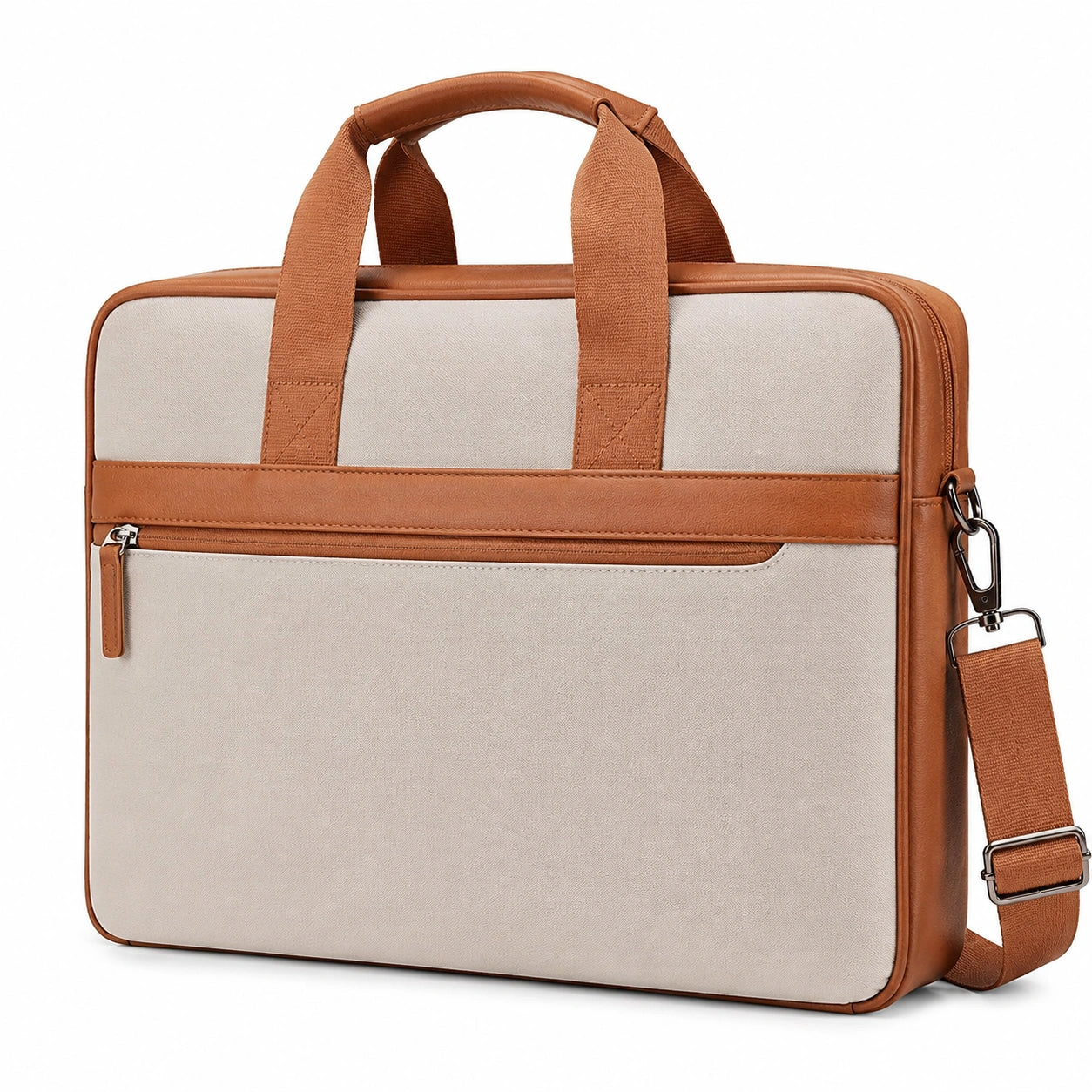 Laptoptasche 40 cm Canvas Kunstleder Beige Braun f¨¹r Notebook mit Schultergurt