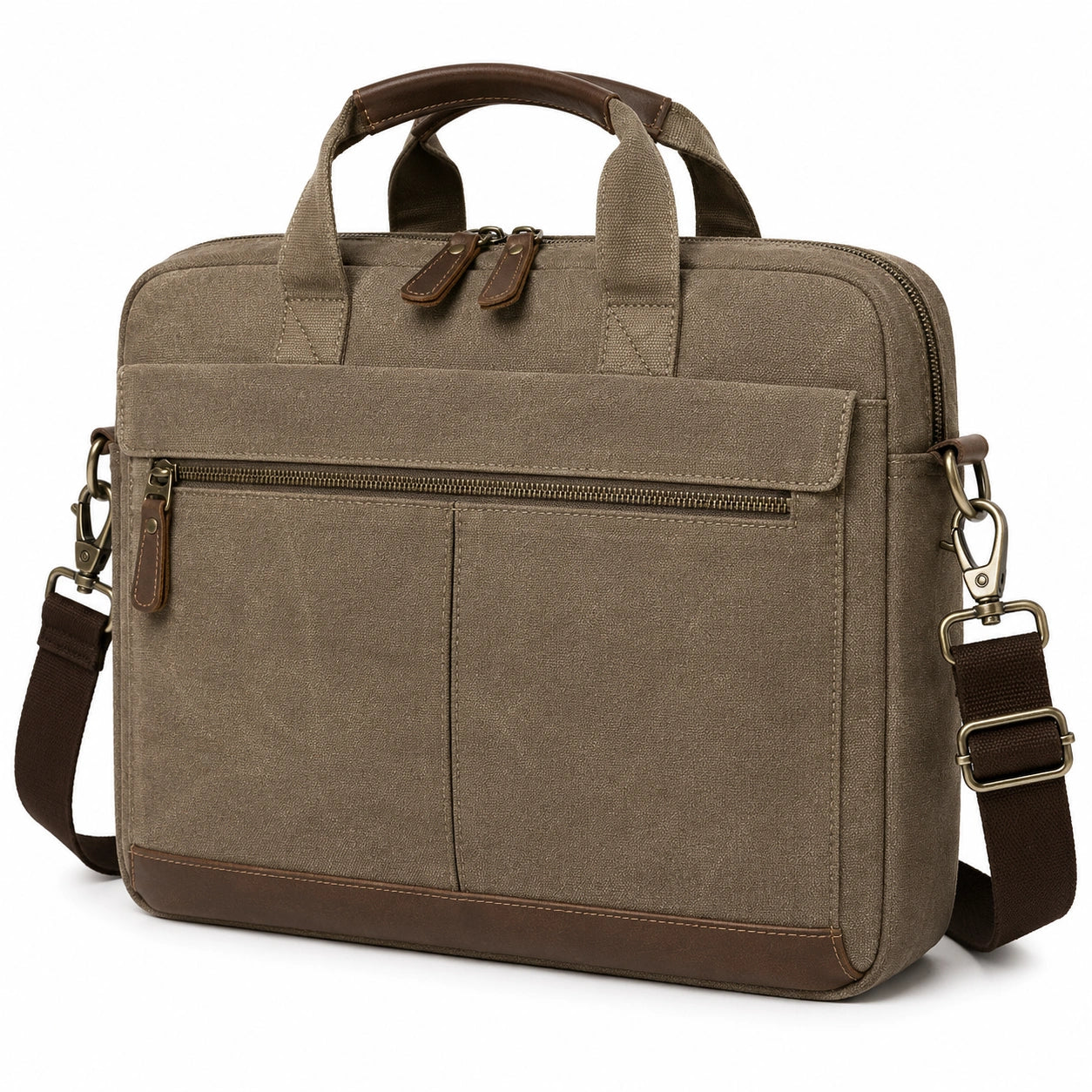Laptoptasche 40 cm Canvas Braun mit Kunstlederbesatz f¨¹r B¨¹ro und Reise