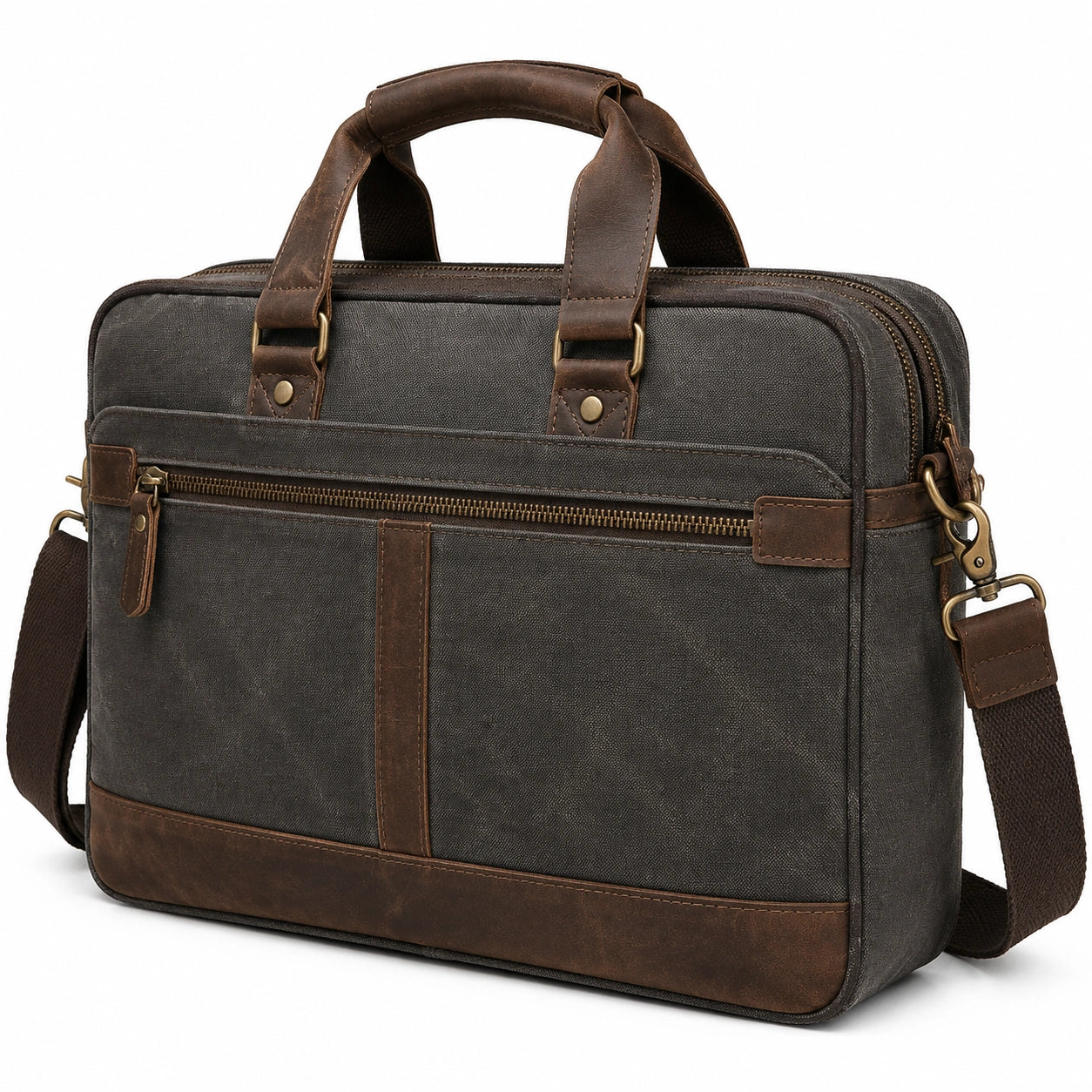 Laptoptasche 42 cm Canvas Braun Dunkelgrau mit Schultergurt und Rei?verschluss