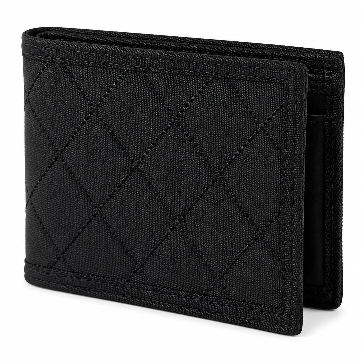 Geldb?rse 12 x 10 x 2 cm Schwarz Textilgewebe mit Rautensteppung Faltformat