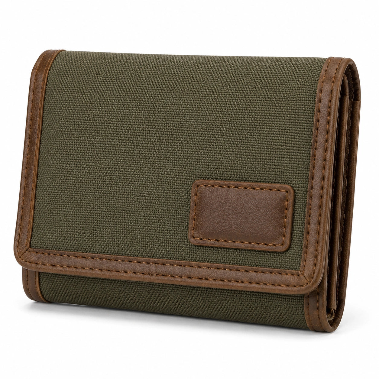 Geldb?rse 12 x 9 x 2 cm aus Canvas und Kunstleder Olivgr¨¹n Braun mit ¨¹berschlag