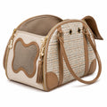 Haustiertragetasche 42 x 25 x 30 cm aus Textil und Kunstleder in Beige Braun mit Bel¨¹ftungsfenster
