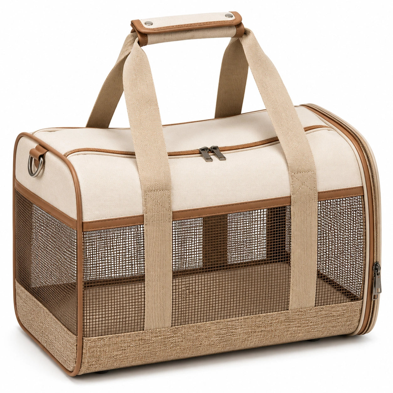 Haustier-Transporttasche 45 x 30 x 30 cm Textil Beige mit Netzfenstern faltbar