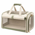 Haustier-Transporttasche 50 x 30 x 32 cm Creme Gr¨¹n Kunstleder Netzgewebe mit Bel¨¹ftungsfenstern