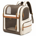 Haustier-Transportrucksack 42 x 30 x 45 cm Textil Cremebraun mit Netzfenstern