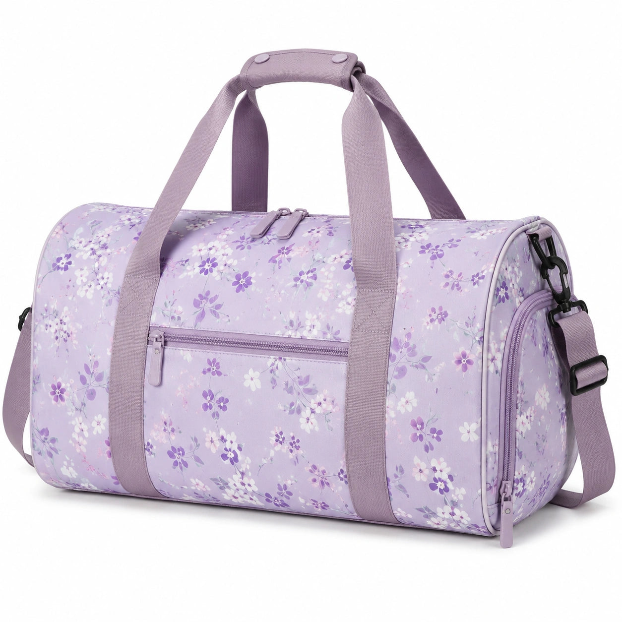 Sporttasche 45 x 25 x 25 cm aus Polyester Lila mit Blumenmuster und Schultergurt