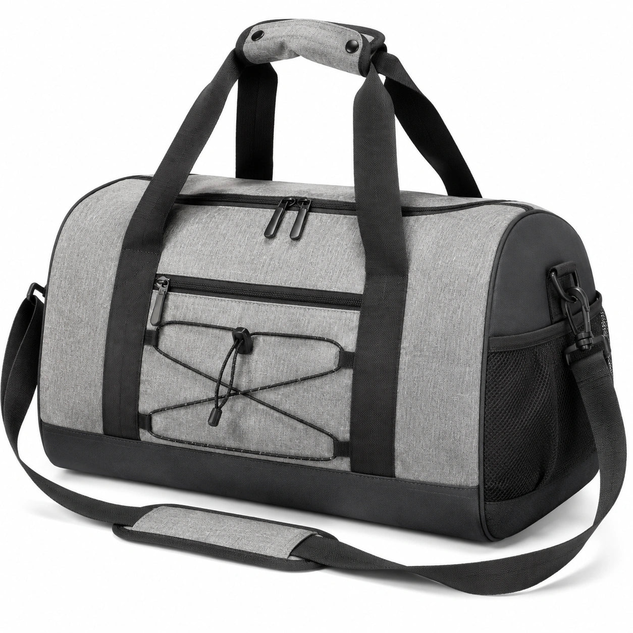 Sporttasche 45 x 25 x 25 cm aus Textilgewebe Grau Schwarz mit Rei?verschluss und Schultergurt