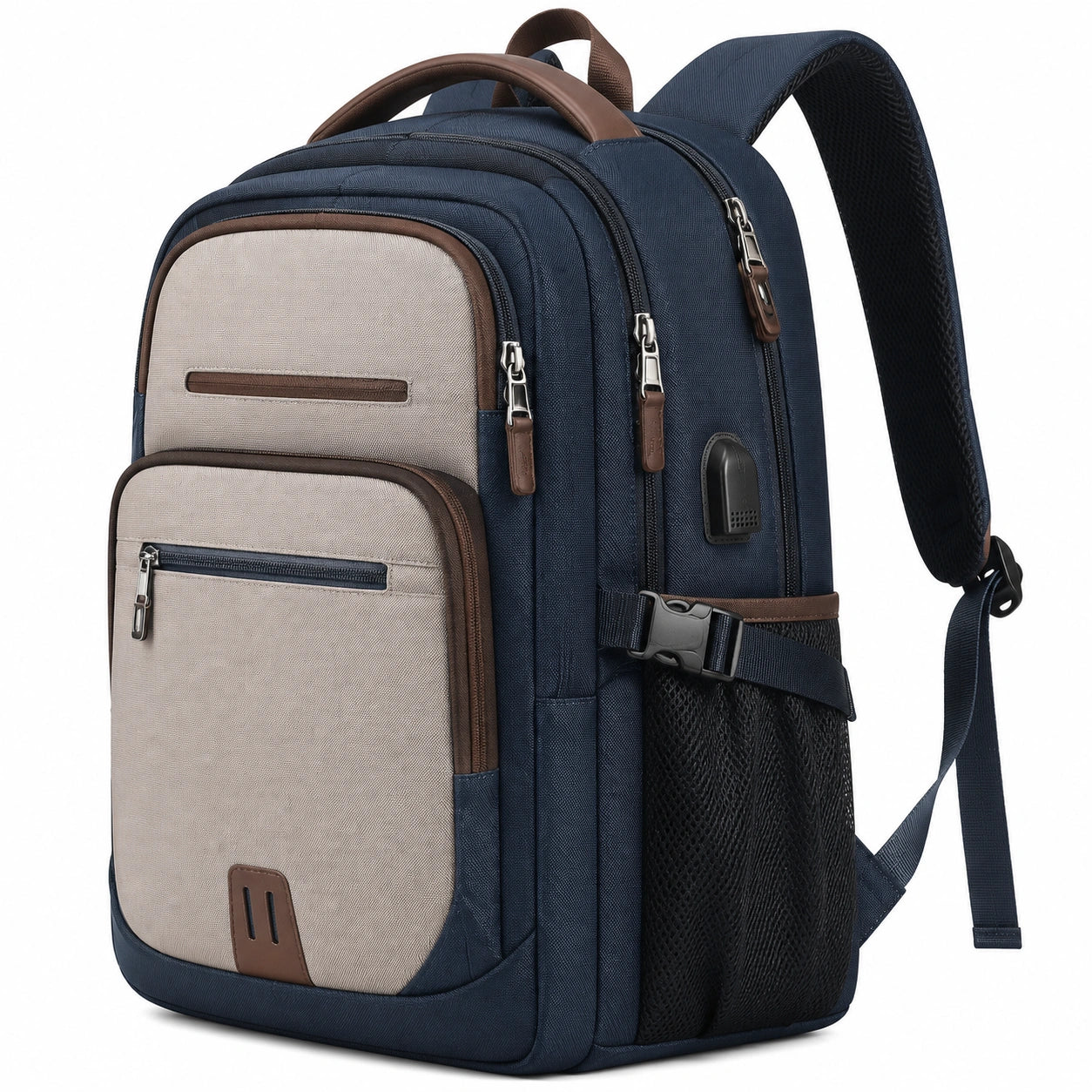 Laptoprucksack 47 x 32 x 18 cm aus Textil in Blau Beige f¨¹r Arbeit und Reisen mit gepolsterten Tr?gern