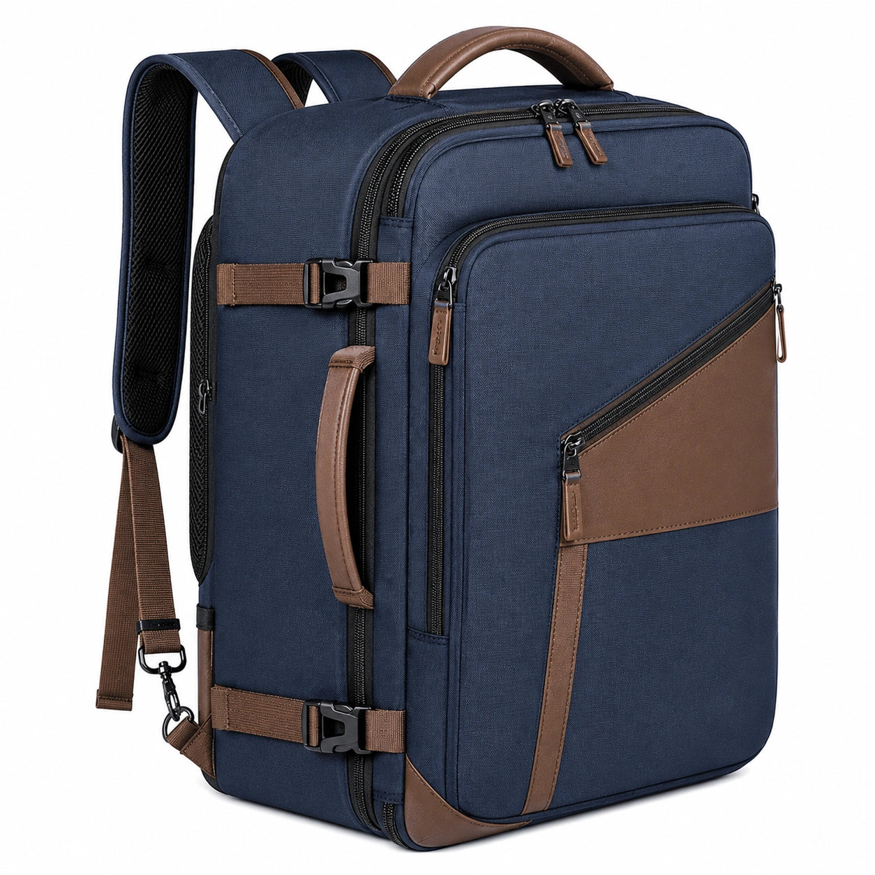 Reiserucksack 50 x 32 x 20 cm aus Textilgewebe in Dunkelblau Braun mit Mehrfachf?chern
