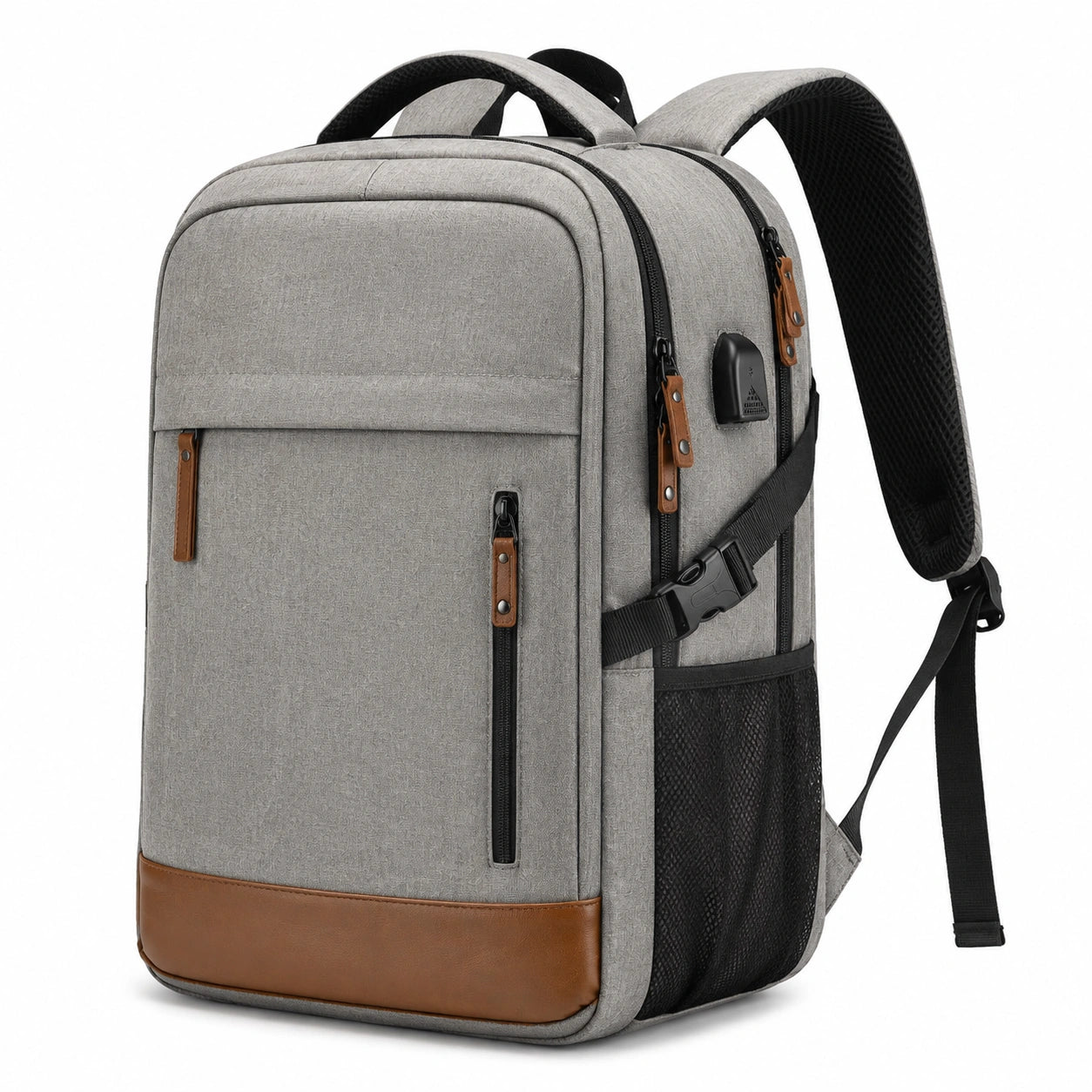 Laptop Rucksack 45 cm Grau Textil mit USB Anschluss und Mehrfachf?chern