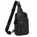 Umh?ngetasche 18 x 8 x 32 cm Schwarz Kunstleder mit Camouflagemuster und verstellbarem Schultergurt