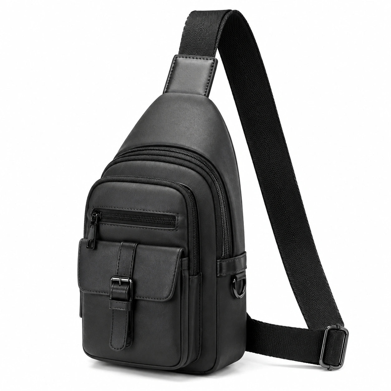 Umh?ngetasche 18 x 8 x 31 cm Kunstleder Schwarz mit Mehrfachf?chern