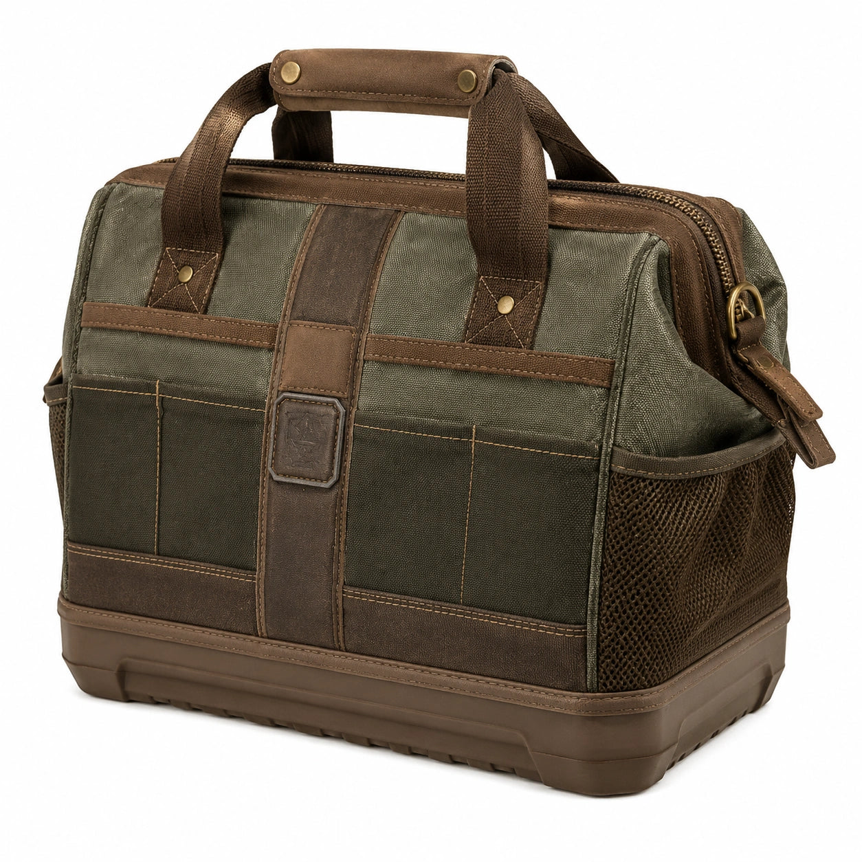 Reisetasche 45 x 25 x 30 cm aus Canvas und Kunstleder Olivgr¨¹n Braun mit Tragegriffen