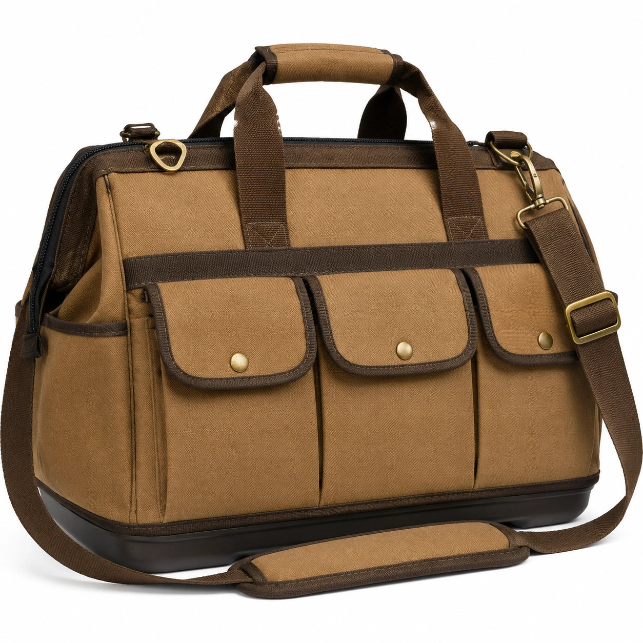 Reisetasche 40 x 18 x 30 cm aus Textilgewebe Braun mit Schultergurt und Au?entaschen
