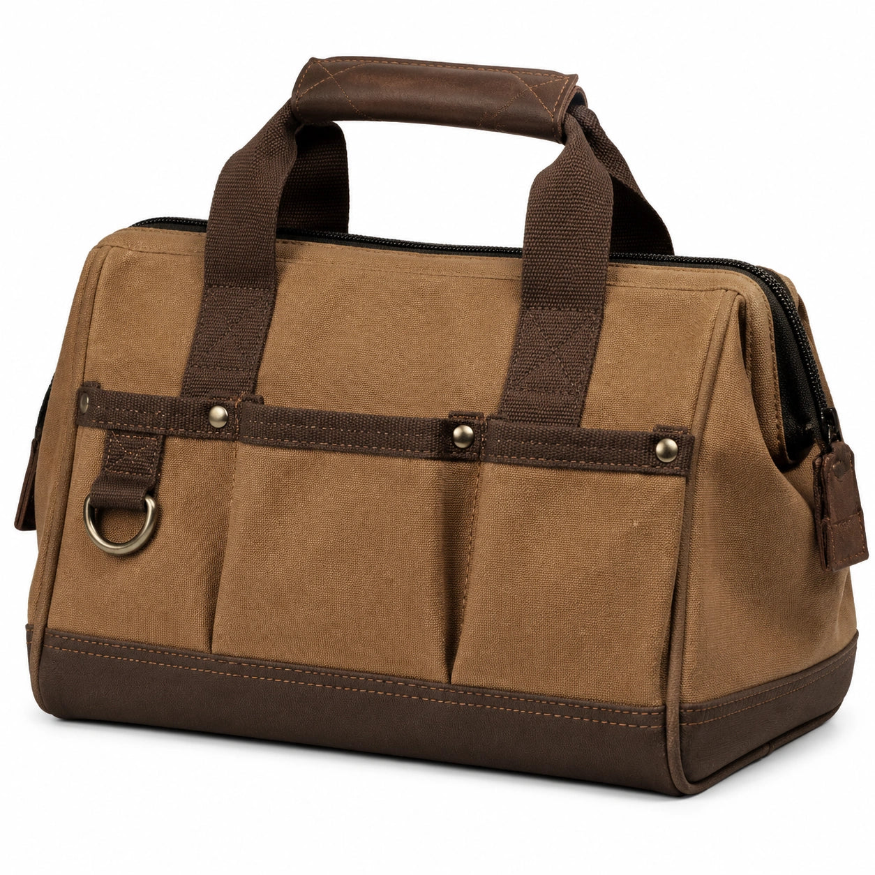 Reisetasche 40 cm Canvas Braun mit Rei?verschluss und Tragegriffen
