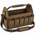 Werkzeugtasche 40 x 20 x 28 cm aus Canvas Braun mit Schultergurt und Au?enf?chern