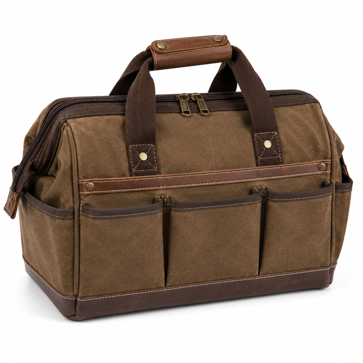 Reisetasche 43 cm aus Canvas Braun mit Kunstlederbesatz - ger?umig mit Au?enf?chern